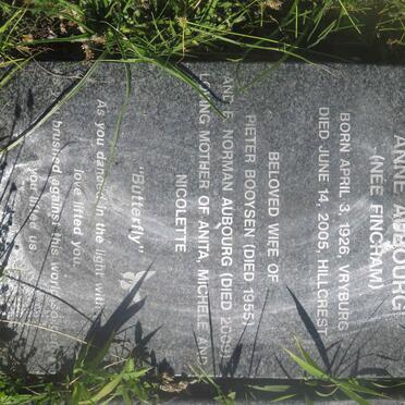 AUBORG Evelyn Norman 1918-2009 &amp; Anne FINCHAM formerly BOOYSEN 1926-2005