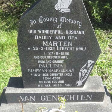 GENECHTEN Marten, van 1932-1986 &amp; Paulina KLOPMAN-BAERSELMAN 1925-2006