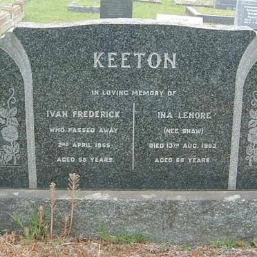 KEETON Ivan Frederick -1955 &amp; Ina Lenore  SHAW -1983