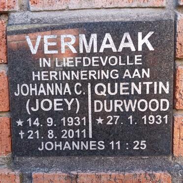 VERMAAK Quentin Durwood 1931- &amp; Johanna C. 1931-2011