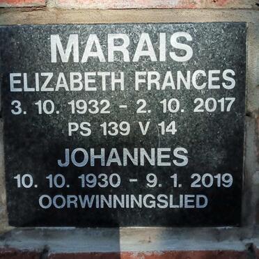 MARAIS Johannes 1930-2019 &amp; Elizabeth Francis 1932-2017