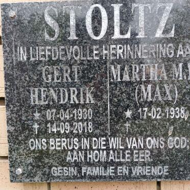 STOLTZ Gert Hendrik 1930-2018 &amp; Martha M.M. 1938-