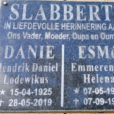 SLABBERT Hendrik Daniel Lodewikus 1925-2019 &amp; Emmerentia Helena 1928-1978
