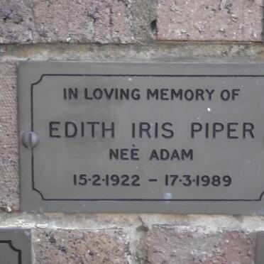 PIPER Edith Iris nee ADAM 1922-1989