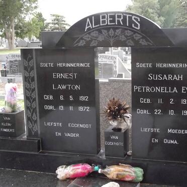 ALBERTS Ernest Lawton 1912-1972 &amp; Susarah Petronella Eva 1921-1990