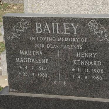 BAILEY  Henry Kennard 1906-1968 &amp; Martha Magdalene 1910-1982