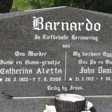BARNARDO John Daniel 1912-1977 &amp; Catherina Aletta 1922-2006