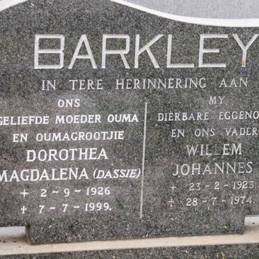 BARKLEY Willem Johannes 1923-1974 &amp; Dorothea Magdalena 1926-1999