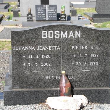 BOSMAN Pieter B.B. 1922-1975 &amp; Johanna Jeanetta 1920-2002