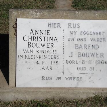 BOUWER  Barend J. -1960 &amp; Annie Christina -1981