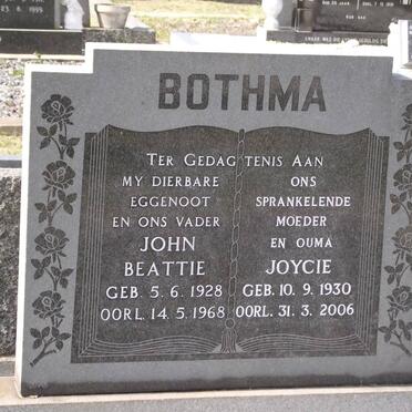 BOTHMA John Beattie 1928-1968 &amp; Joycie 1930-2006