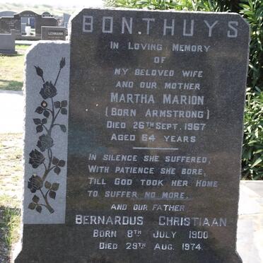 BONTHUYS Bernardus Christiaan 1900-1974 &amp; Martha Marion ARMSTRONG -1967
