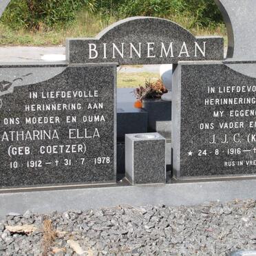 BINNEMAN J.J.C. 1916-1977 &amp; Catherina Ella COETZER 1912-1978