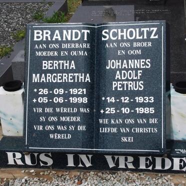 BRANDT Bertha Margeretha 1921-1998 :: SCHOLTZ Johannes Adolf Petrus 1933-1985