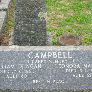 CAMPBELL William Duncan -1961 &amp; Leonora Margorie -1975