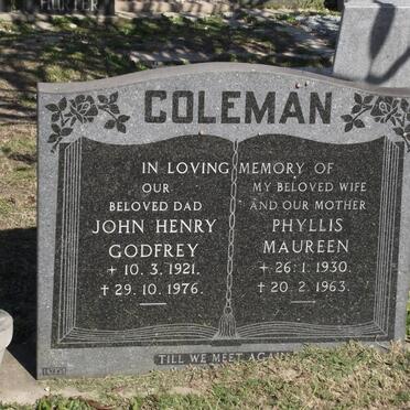 COLEMAN John Henry Godfrey 1921-1976 &amp; Phyllis Maureen 1930-1963
