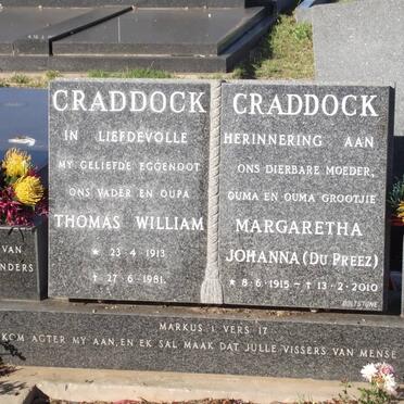 CRADDOCK Thomas William 1913-1981 &amp; Margaretha Johanna DU PREEZ 1915-2010