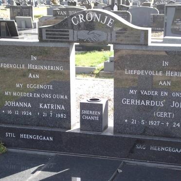 CRONJE Gerhardus Johannes 1927-1999 &amp; Johanna Katrina 1924-1982