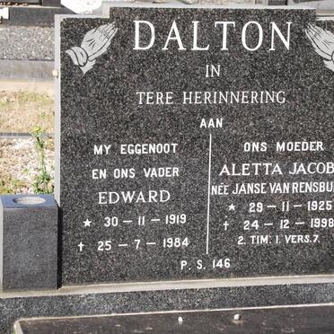 DALTON Edward 1919-1984 &amp; Aletta Jacoba JANSE VAN RENSBURG 1925-1998