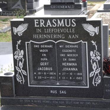 ERASMUS Gert Jacobus 1924-1992 &amp; Hermina Johanna 1918-1985