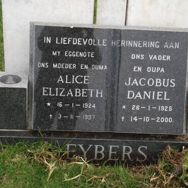 EYBERS Jacobus Daniel 1925-2000 &amp; Alice Magdalena Elizabeth 1924-1997