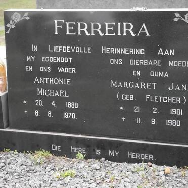 FERREIRA Anthonie Michael 1888-1970 &amp; Margaret Jane FLETCHER 1901-1980