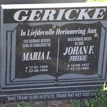 GERICKE Maria I. 1905-1994 :: GERICKE Johan F. 1937-1992