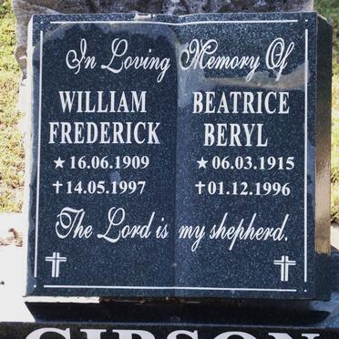 GIBSON William Frederick 1909-1997 &amp; Beatrice Beryl 1915-1996