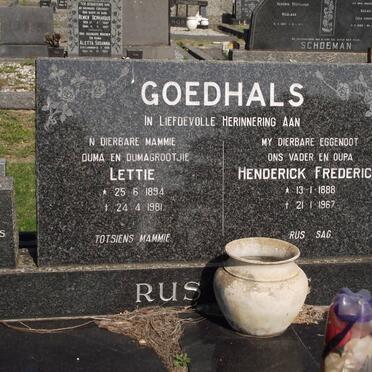 GOEDHALS Hendrik Frederick 1888-1967 &amp; Lettie 1894-1981