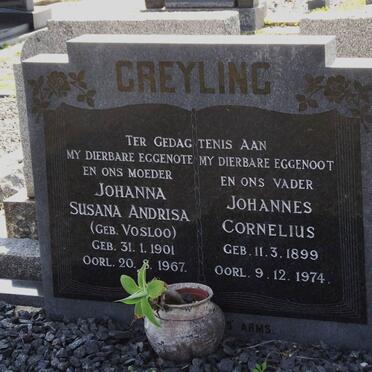 GREYLING Johannes Cornelius 1899-1974 &amp; Johanna Susana Andrisa VOSLOO 1901-1967
