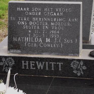 HEWITT Mathilda M.J. nee COWLEY 1964-1993