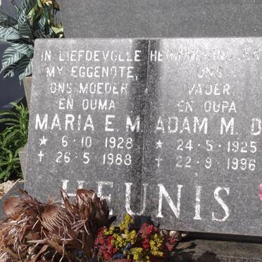 HEUNIS Adam M.D. 1925-1996 &amp; Maria E.M. 1928-1988