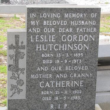 HUTCHINSON Leslie Gordon 1895-1973 &amp; Catherine 1902-1985