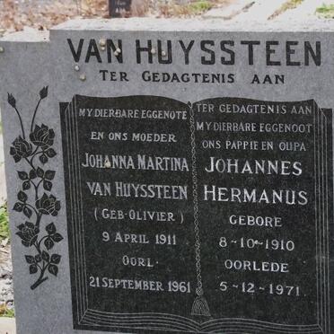HUYSSTEEN Johannes Hermanus, van 1910-1971 &amp; Johanna Martina OLIVIER 1911-1961