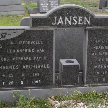 JANSEN Johannes Archibald 1931-1993 &amp; Margaret Joan 1946-1980