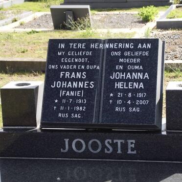 JOOSTE Frans Johannes 1913-1982 &amp; Johanna Helena 1917-2007