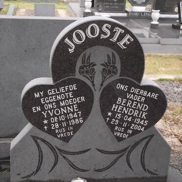 JOOSTE Berend Hendrik 1945-2004 &amp; Yvonne 1947-1986