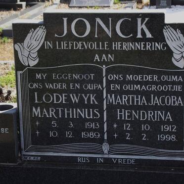 JONCK Lodewyk Marthinus 1913-1989 &amp; Martha Jacoba Hendrina 1912-1998