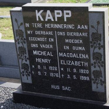 KAPP Michael Henry 1926-1976 &amp; Magdalena Elizabeth 1920-1999