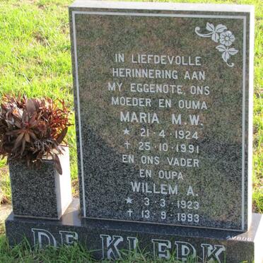 KLERK Willem A., de 1923-1993 &amp; Maria M.W. 1924-1991