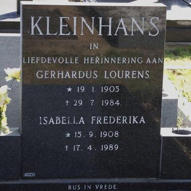 KLEINHANS Gerhardus Lourens 1905-1984 &amp; Isabella Frederika 1908-1989