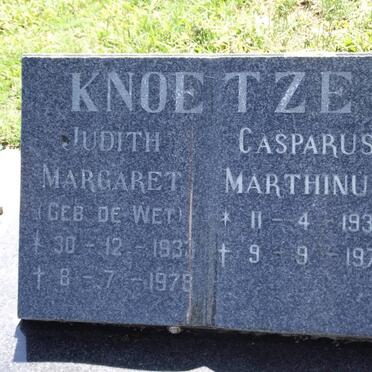 KNOETZE Casparus Marthinus 1930-1979 &amp; Judith Margaret DE WET 1933-1978
