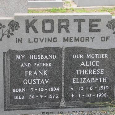 KORTE Frank Gustav 1894-1973 &amp; Alice Therese Elizabeth 1910-1998