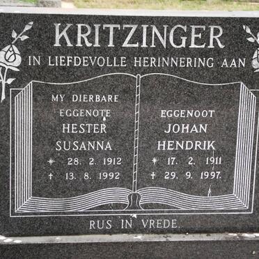 KRITZINGER Johan Hendrik 1911-1997 &amp; Hester Susanna 1912-1992