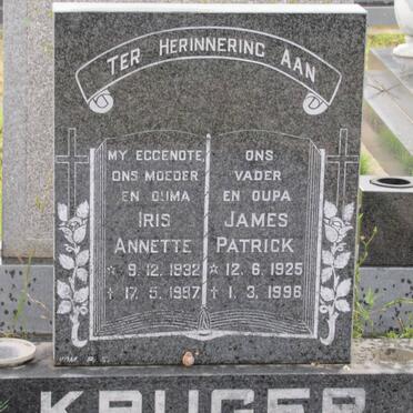 KRUGER James Patrick 1925-1996 &amp; Iris Annette 1932-1997