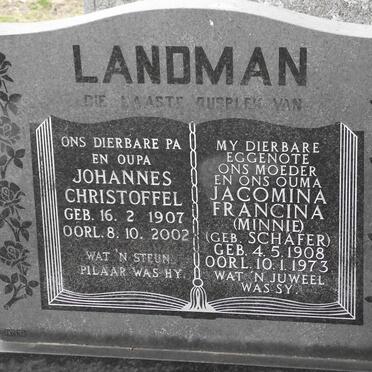 LANDMAN Johannes Christoffel 1907-2002 &amp; Jacomina Francina SCHAFER 1908-1973