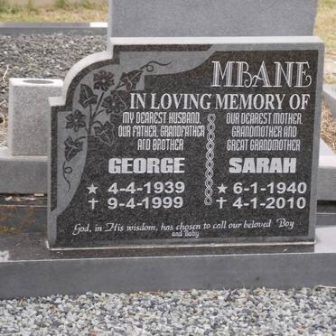 MBANE George 1939-1999 &amp; Sarah 1940-2010