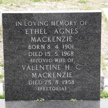 MACKENZIE Ethel Agnes 1901-1968 &amp; Valentine H.C. -1958