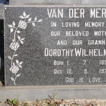 MERWE Dorothy Wilhelmina, van der 1895-1972