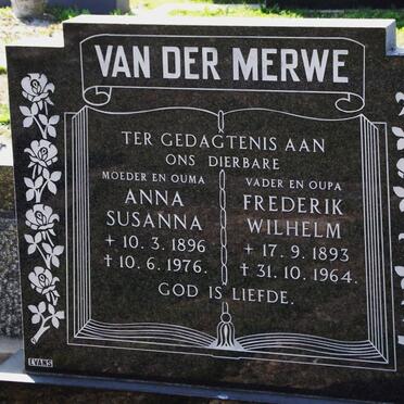 MERWE Frederik Wilhelm, van der 1893-1964 &amp; Anna Susanna 1896-1976